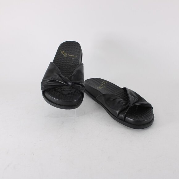 Joan Oloff Sandal Sz 9 M Black Slip On Leather Rubber Sandals - Picture 3 of 13